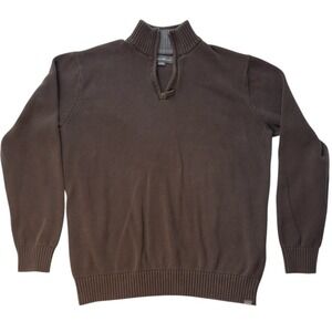 Eddie Bauer Mens  1/4 Zip Mock Neck Sweater Rugged Cabincore Chocolate Brown XLT
